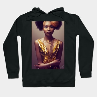 Beautiful Black Woman Wearing Unique Gold Dress Hoodie